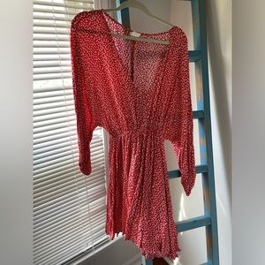 Red and white dotted flowy mini dress!